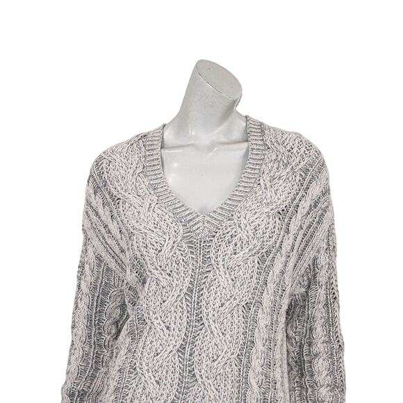 REISS Esme Cable Knit V-Neck Jumper Sweater in Gray Women's size Medium - Picture 8 of 11